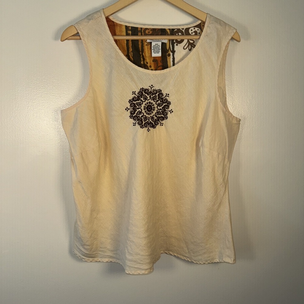 Carole Little Woman Vintage Top Women's 18W Linen Embroidered Tank Style Blouse